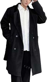 Men's Double-Breasted Wool Blend Overcoat with Belt Loose Solid